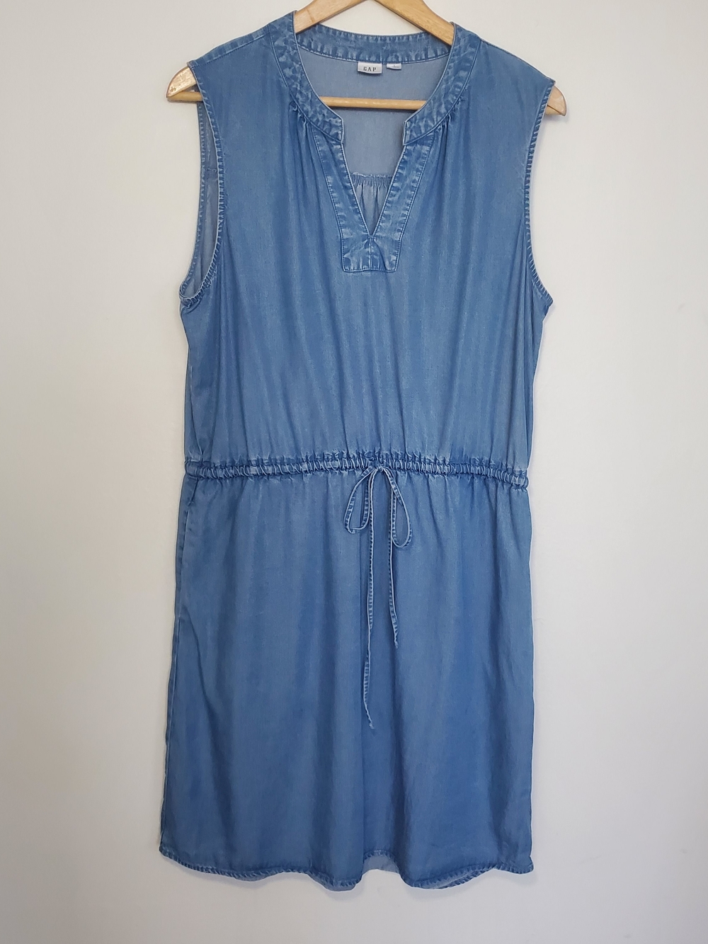 GAP Sleeveless Chambray Drawstring Waist Dress - Light Blue